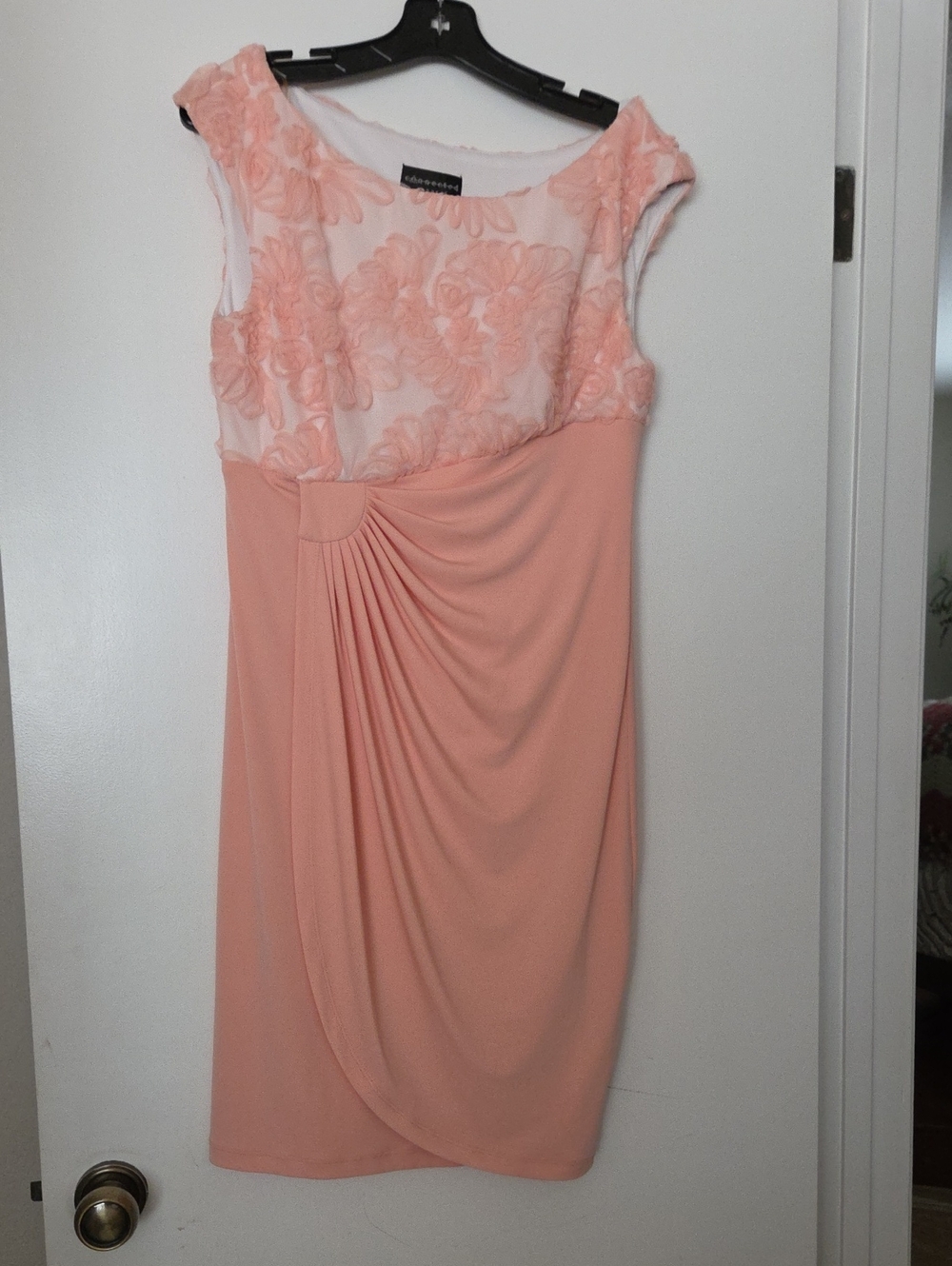 Connected Apparel Peach Lace Bodice Midi Dress